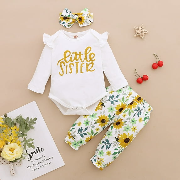 URMAGIC Big Sister,1-6T/Little Sister,0-12M-Long Sleeve Sunflower 3Pcs Fall Outfit Sets
