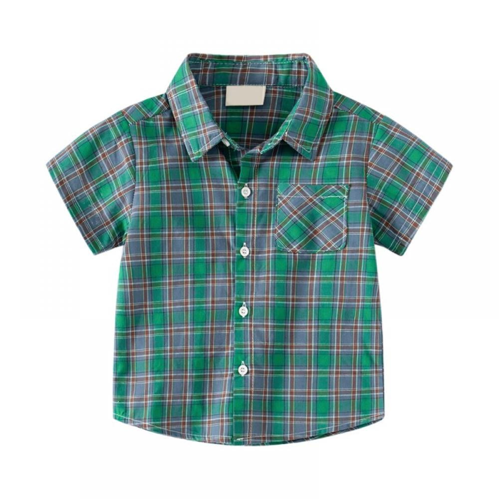 URMAGIC Boy Button Down Shirt Kid Cotton Shirt Toddler Buffalo Plaid