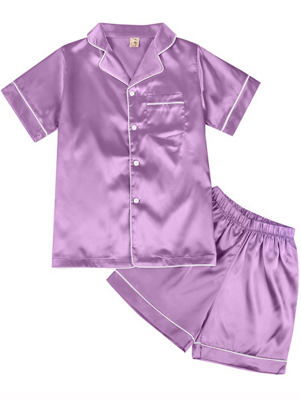 URMAGIC Boy Girl Kids Silk Pajamas Pyjamas Set Satin Short Sleeve