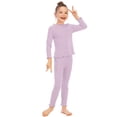 thumbnail image 1 of URMAGIC Boy Girl Pajama Set 5-14 Years Kids Solid color Jammies Cotton Long Sleeve Sleepwear Ruffled Shirring Loungewear, 1 of 7
