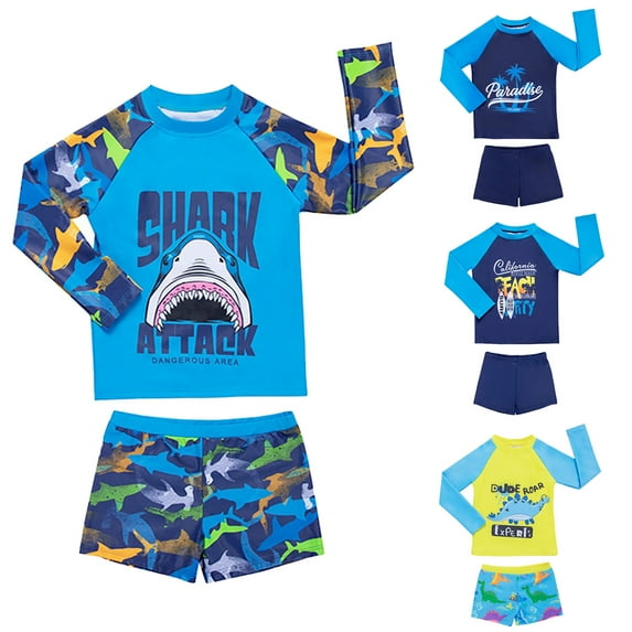URMAGIC Boys Long Sleeve Rash Guard Swimsuits Kids Two Piece Sunsuits with Swim Trunks Swimwear Set