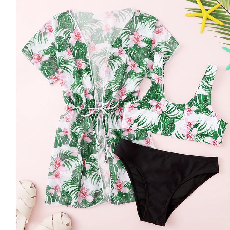 URMAGIC Child Girls Pieces Floral Bikini Set and Kimono Bathing