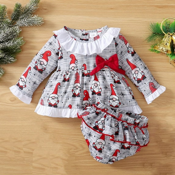 URMAGIC Christmas Baby Girls Clothes Flared Long Sleeve Doll Collar Tunic Tops+Bloomer Shorts 2-Piecess Outfits for Newborn Infant Toddle Kids