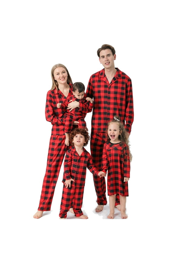 Christmas Family Matching Button Down Pajamas Red Plaid Jammies