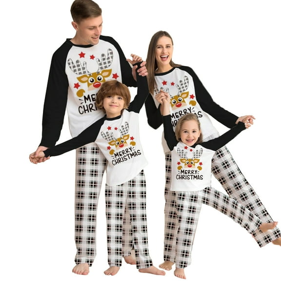 URMAGIC Christmas Family Matching Pajamas Set Elk Graphic Plaid Sleepwear for Men Women Kid Baby