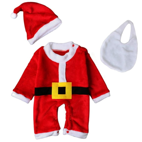 URMAGIC Christmas Santa Claus Baby Girl Boy Infant New Year clothes 3PCS Christmas Jumpsuit Hat Bib Outfits Costume