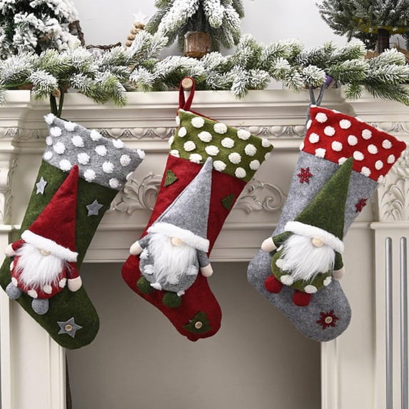 URMAGIC Christmas Stocking 3 Pack,18 Inch 3D Gnomes Santa Christmas Stockings Fireplace Hanging Stockings for Family Christmas Decoration Xmas Character Holiday Season Party Decor