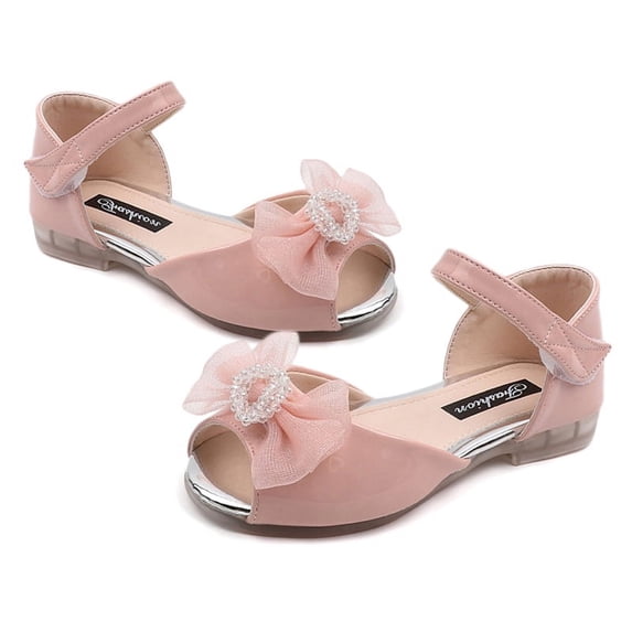 URMAGIC Crystal Lace Dress Shoes Open Toe Princess Sandals for Toddler Kid Girls, Pink