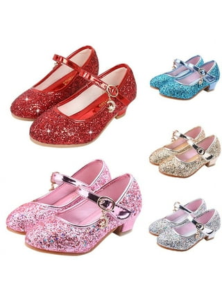 Stelle Girls Mary Jane Glitter Shoes Low Heel Princess Dress Shoes,Toddler  Little Girls Bowknot Flower Girl Wedding Party Dress Pump Shoes,Red