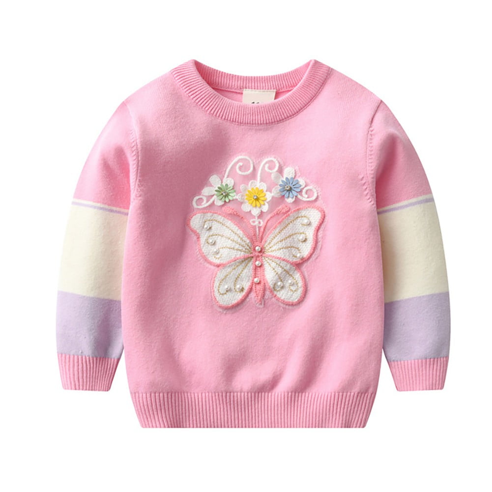URMAGIC Girl Toddler Long Sleeve Pullover Sweater With Butterfly