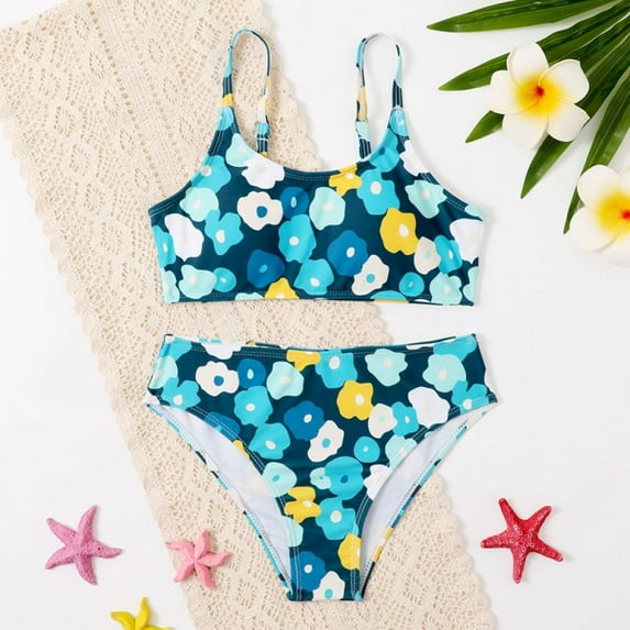 URMAGIC Girl's 2 Piece Swimsuit Sport High Waist Bikini Set Bathing Suit with Removable Chest Pad 8-12 Years