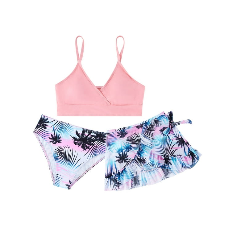 Floral Print on Blush Ruffle-trimmed Swim Set (2 pcs.) Floral Print on Blush Ruffle-trimmed Swim Set (2 pcs.)