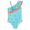 thumbnail image 1 of URMAGIC Girl's Bathing Suits One Shoulder Swimwear Ruffle Printed One Piece Swimsuits 5-12 Years, 1 of 7