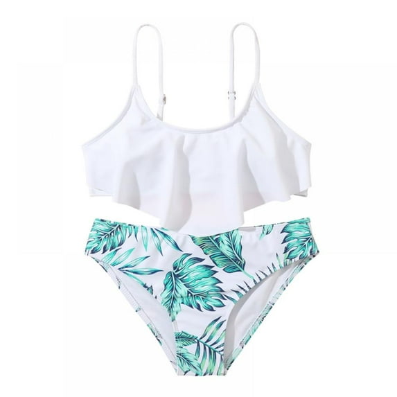URMAGIC Girl's Bikini Set Flounce Two Piece Swimsuits Kids Ruffled Bathing Suits Swimwear 8-14 Years