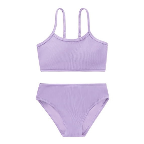 URMAGIC Girl's Spaghetti Strap Solid Color High Waist Bikini Bathing Suits 2 Piece Swimsuits 8-13 Years
