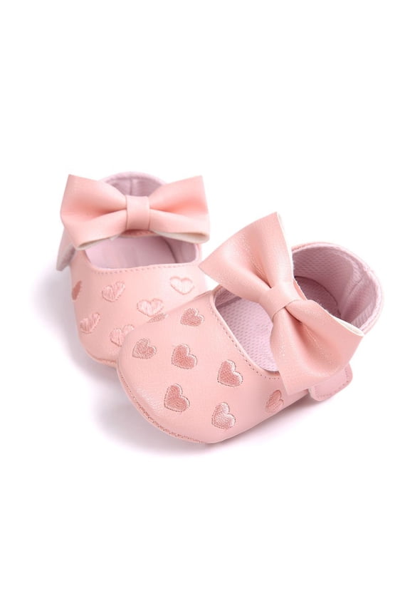 Girls Baby PU Leather Mary Jane Shoes Love Heart Embroidery Princess Anti-slip for Infant Toddler First Ballet Flats