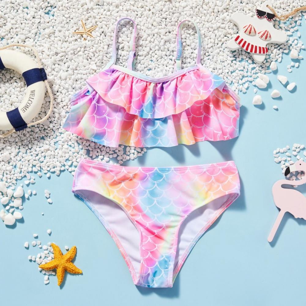 URMAGIC Girls Kids Swimsuit Two Pieces Bikini Set Ruffle Falbala ...