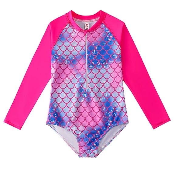 URMAGIC Girls Long Sleeve Zipper Unicorn Print One Piece Swimsuit,Kid Girl UPF 50+ Beach Rashguard Quick Dry Swimwer 2-12 Years