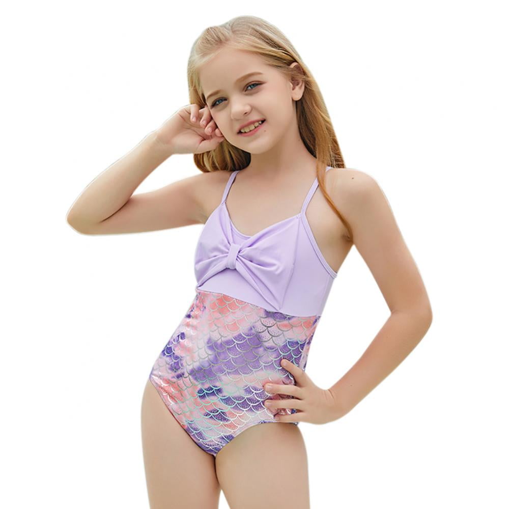 URMAGIC Girls Swimsuit Two Pieces Bikini Set, Sling Mermaid Scale Print  Bathing Suits for 7-12 Years Kid Girl