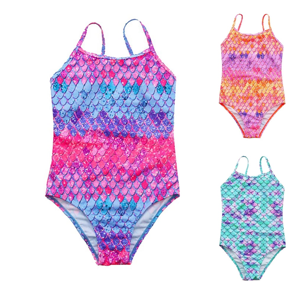 URMAGIC Girls One Piece Swimsuits Mermaid Printed Bathing Suit Adjustable  Strap Beach Swimwear 3-14 Years 