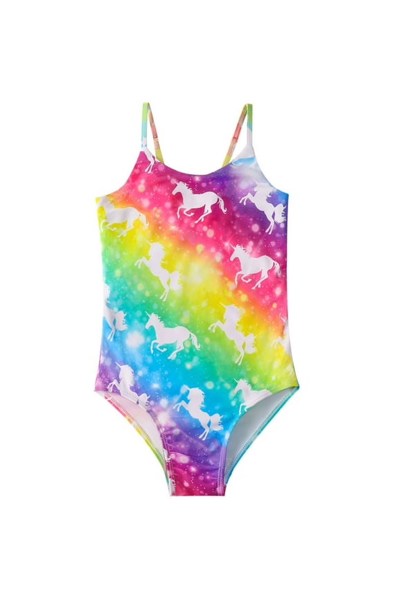 Girls One Piece Swimsuits Unicorn Sport Halter Swimwear Beach Bathing Suit 2-8 Years