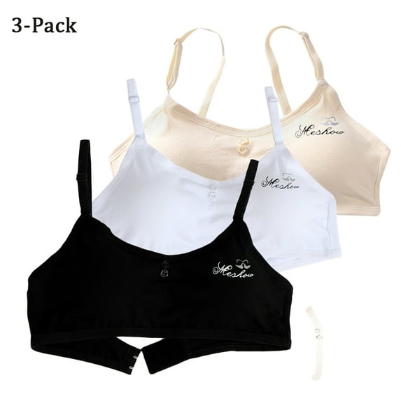 URMAGIC Girls Pads Adjustable Straps Bra,3-Pack Teenage Wirefree Bralette Back Closure Training Bras