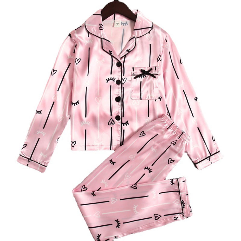 URMAGIC Girls Satin Pajama Set Silk Pjs Long Sleeve Kids Piece