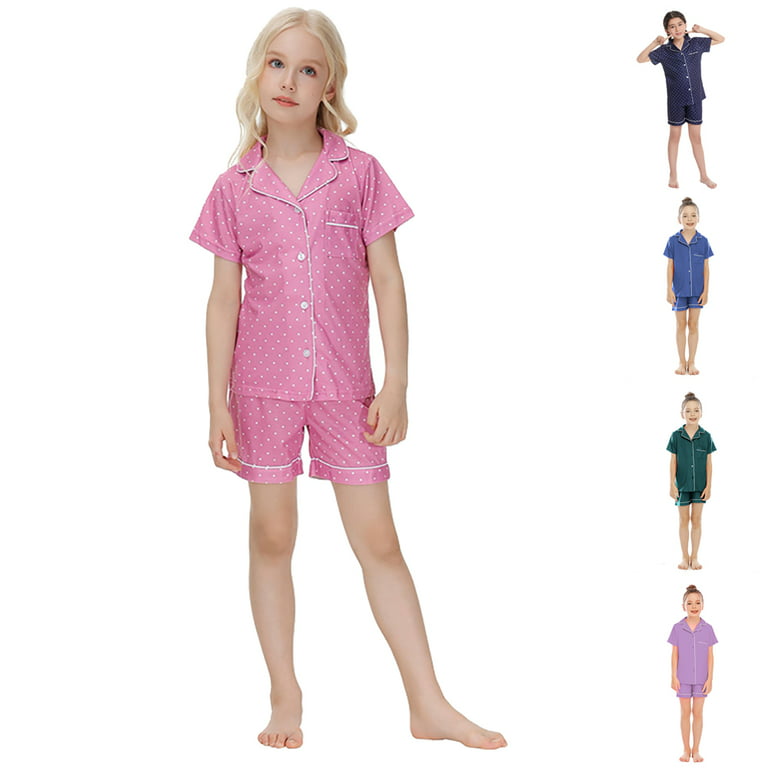 URMAGIC Girls Satin Pajama Set Silk Pjs Short Sleeve Kids 2 Piece