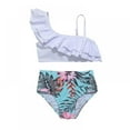 thumbnail image 1 of URMAGIC Girls Swimsuit Ruffles Flounce Tropical Print Two Pieces Bikini Set Swimwear Bathing Suits 7-11 Years, 1 of 4