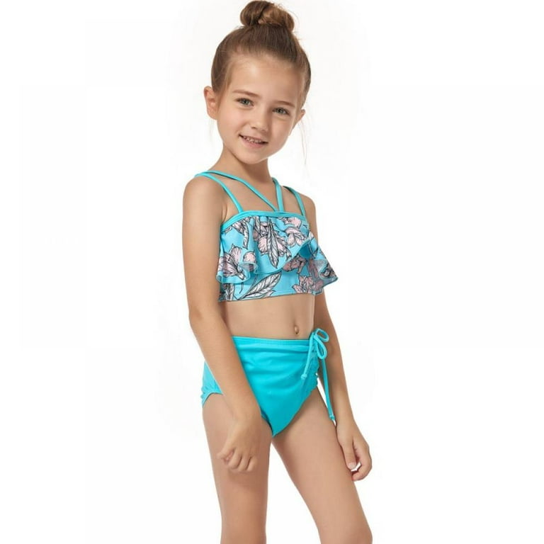 Kids Girls Bathing Suits Two Piece Swimsuits Tankini Beach Sport Swimsuit  Ruffle Flounce Straps Top and Bikini Bottom Set Toddler Little Girl  Swimming