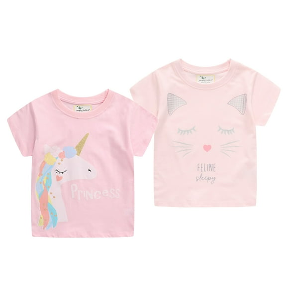 URMAGIC Girls' Tees Short Sleeve T-Shirt Cotton Casual Unicorn Graphic Summer Crewneck Tunic T-Shirts Tops Clothing 2-7 Years