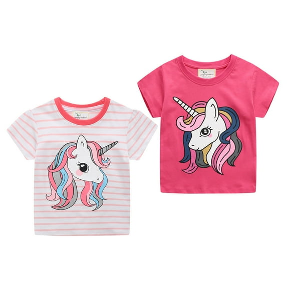URMAGIC Girls' Tees Short Sleeve T-Shirt Cotton Casual Unicorn Graphic Summer Crewneck Tunic T-Shirts Tops Clothing 2-7 Years