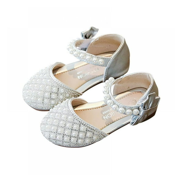 URMAGIC Girls Toddler/Little Kid Flats Dress Shoes Princess Pearls Bow Girl Glitter Party Wedding Sandals