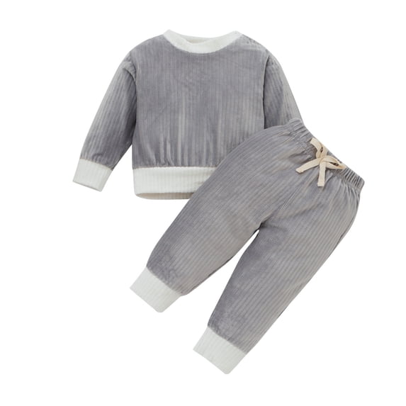 URMAGIC Infant Baby Boys Girls Toddler Kids 2Pcs Corduroy Plain Outfit Sets Long-sleeved Tops+Pants