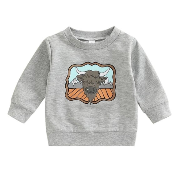 URMAGIC Infant Sweatshirt Toddler Crewneck Sweater Newborn Baby Boy Clothes Cattle Printed Fall Spring Pullover 0-3 Years