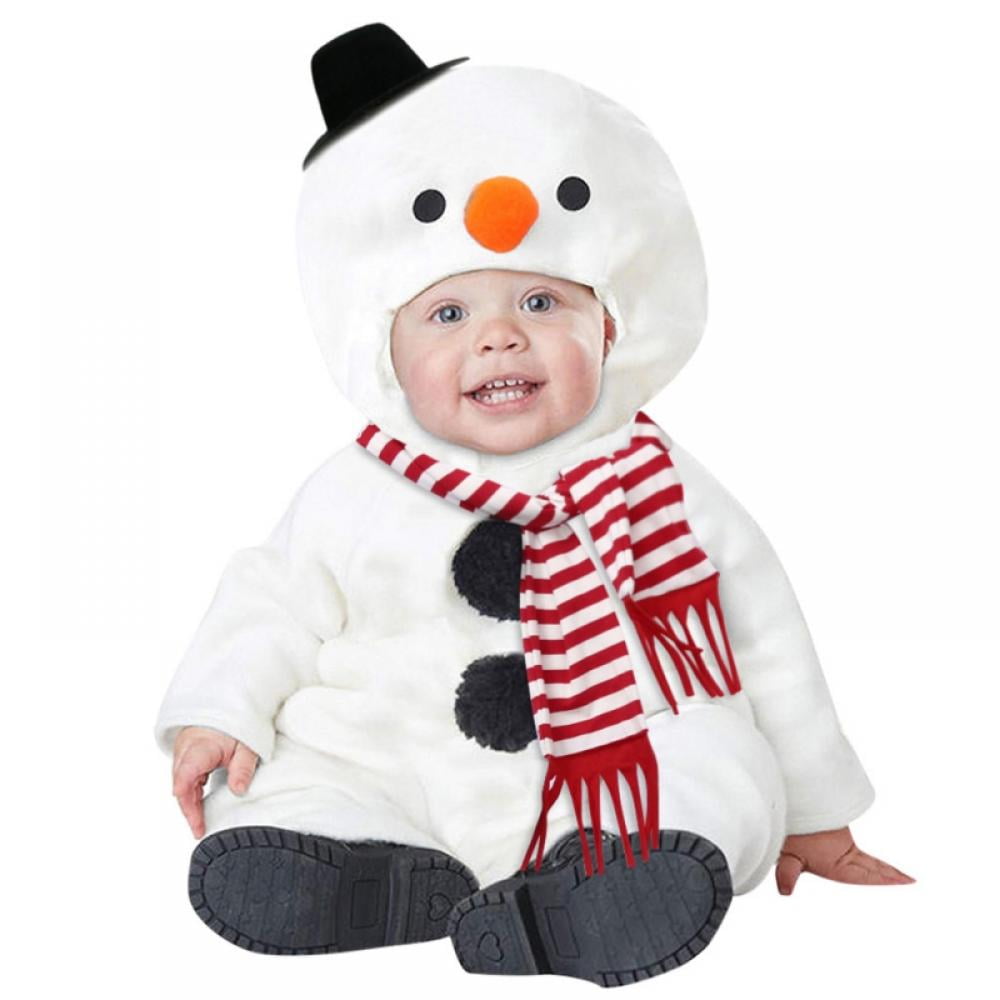 Lolmot Baby Christmas Outfit Snowman Costume,My First Christmas Baby Boys  Girls Clothes for Photoshoot,Newborn Infant Sleeveless Fleece Xmas Romper  Hooded Santa Scarf Sets Gifts 