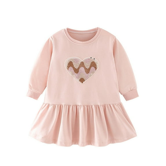 URMAGIC Kids Cute Cartoon Print Princess Dress Toddler Girl Long Sleeve Pullover Round Neck Dresses 1-48T