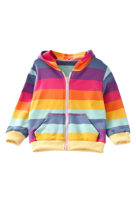 Kids Girl Rainbow Hoodies Jacket Zip Up Casual Hooded Long Sleeve Jumper Hoody Sweater Top Coat