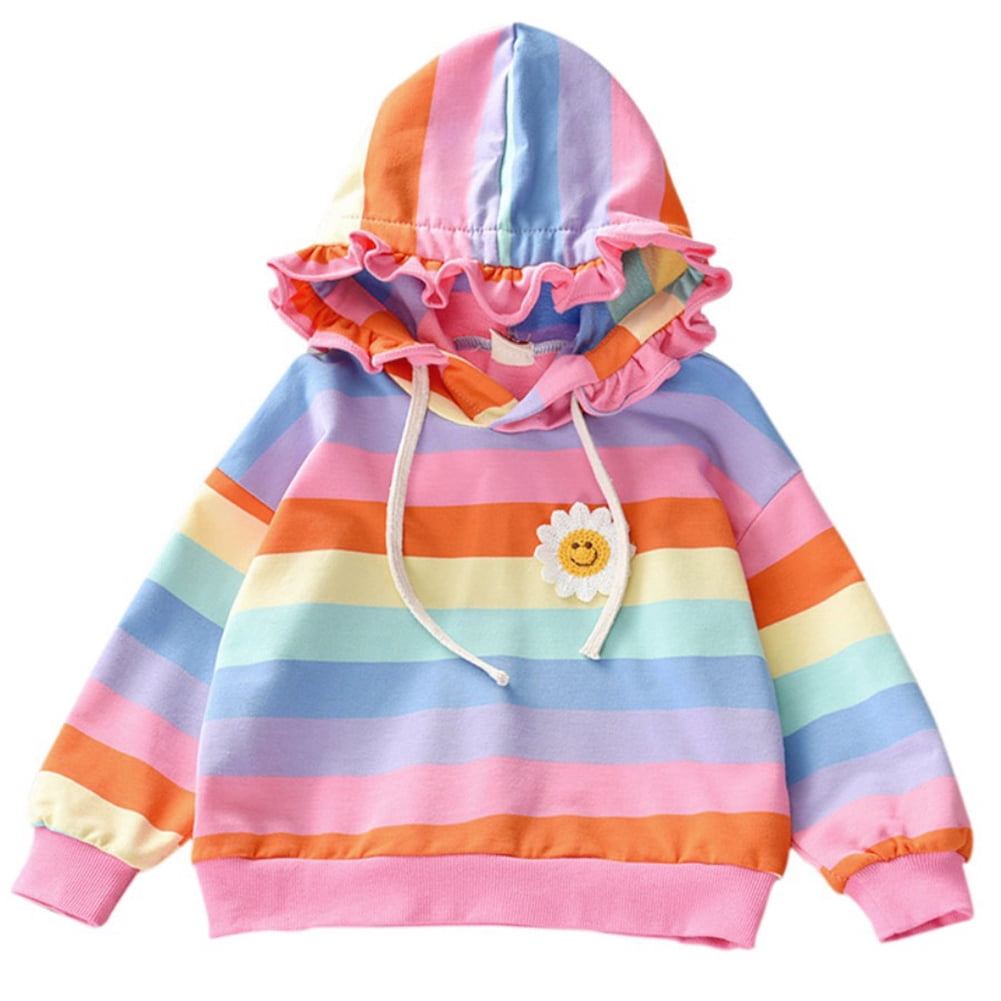Unisex Kids Rainbow Printed Hooded Winter Sweater – Warm, Soft & Full Zip Jacket main image 0