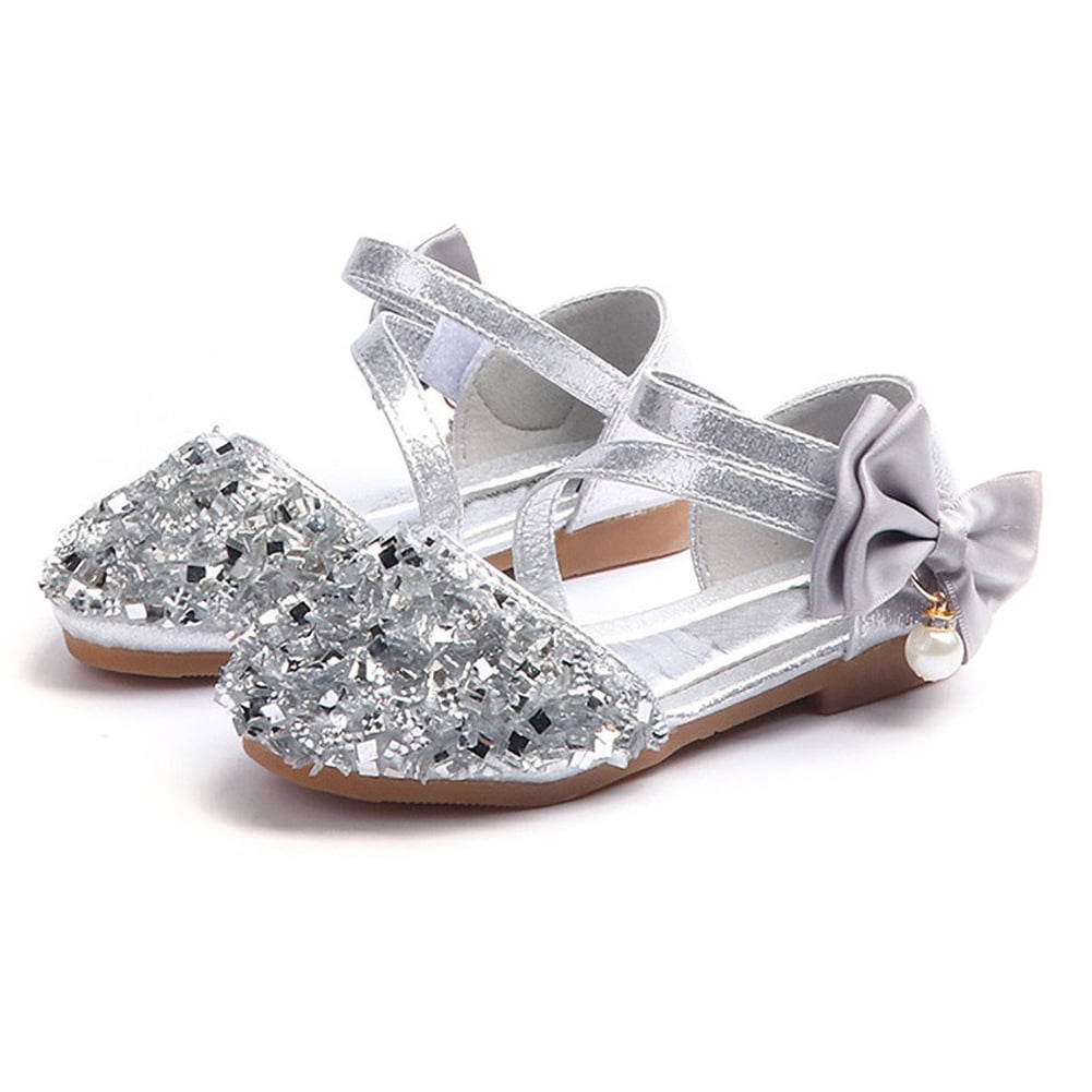 URMAGIC Kids Girls Crystal Dress Shoes Glitter Princess Sandals(Silver