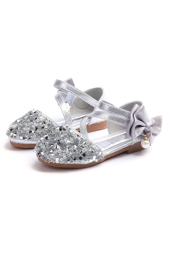 Kids Girls Crystal Dress Shoes Glitter Princess Sandals(Silver,5 Toddler-3 Little Kids)