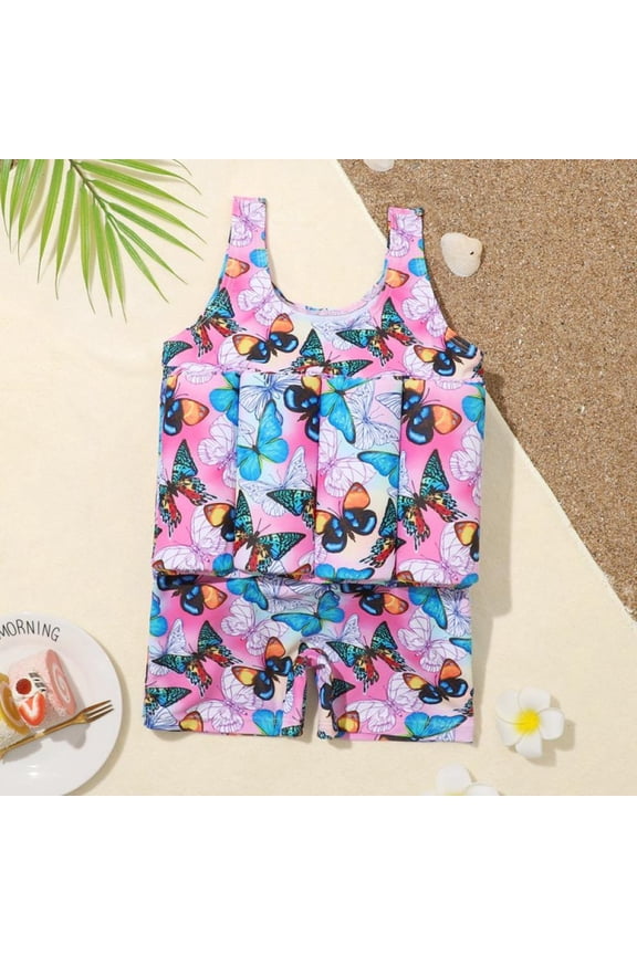 Kids Girls Floatation Swimsuit with Adjustable Buoyancy Baby Float Suit Swim Vest One Piece Swimwear Bathing Suit 2-9 Years