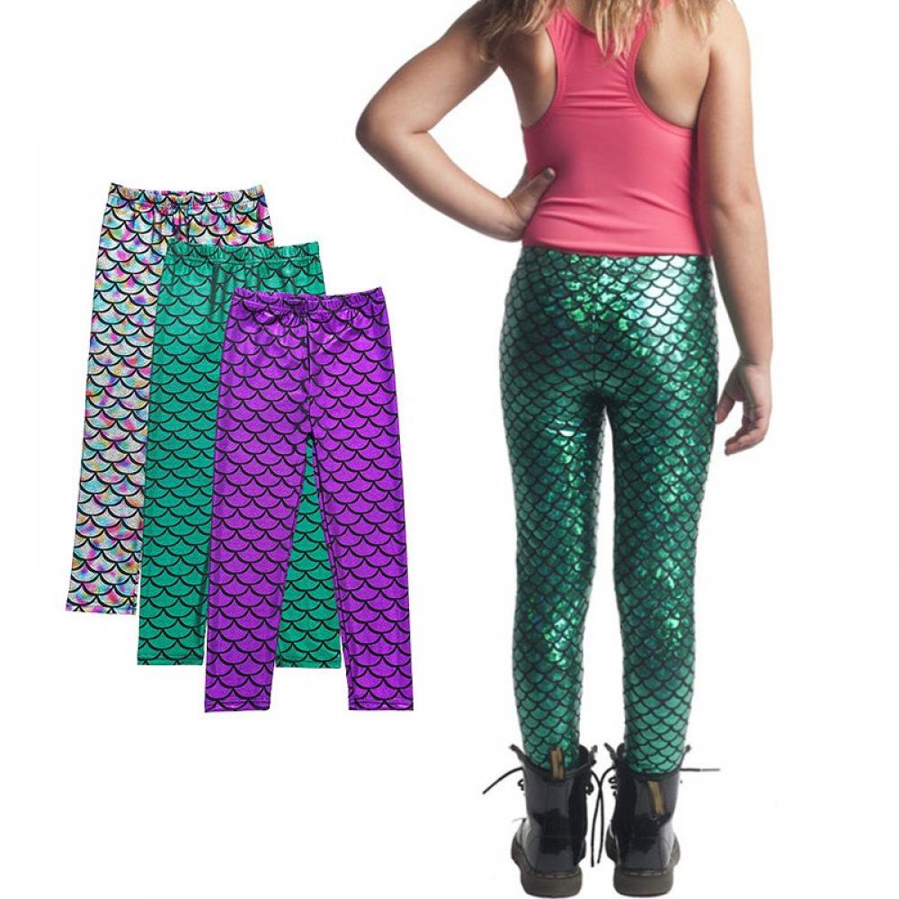 URMAGIC Kids Girls Mermaid Leggings Shiny Metallic Fish Scale Pants For 