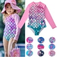 thumbnail image 1 of URMAGIC Kids Girls Zip Up Long Sleeve Rash Guard One-Piece Swimsuit Bathing Suit Swimwear 2-12Y, 1 of 11