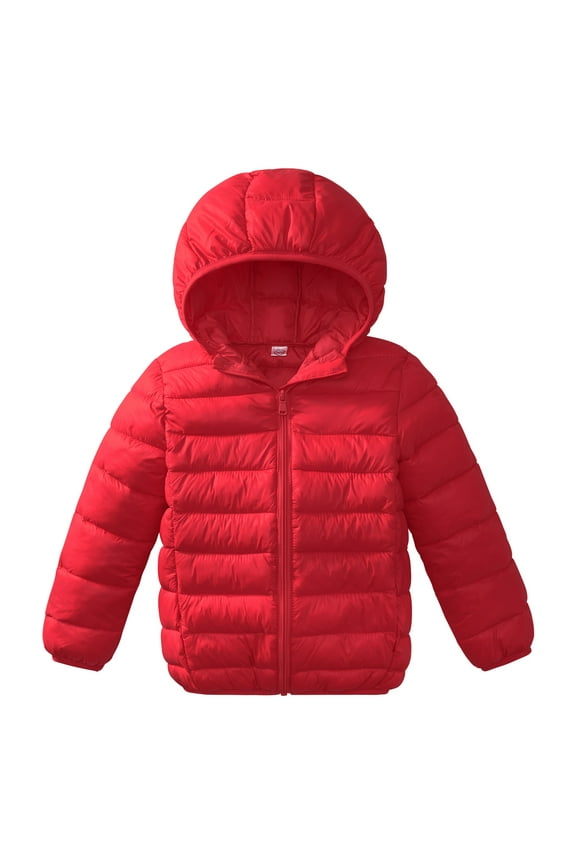 Kids Lightweight Puffer Jacket Padded Quilted Hooded Coat Warm Outerwear for Boys Girs, 7-8 Years
