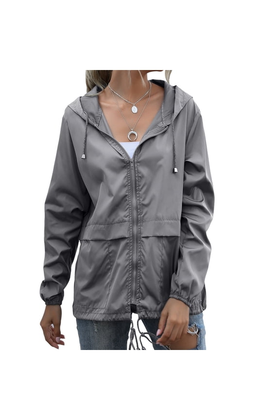 Ladies Juniors Long Sleeve Thin Basic Waterproof Hoodie Jacket Outdoor Hiking Rain Outwear