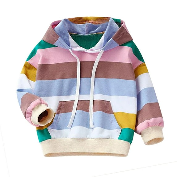 URMAGIC Little Girls Pink Hoodie Sweatshirt With Pocket Toddler Cute Rainbow Stripe Pullover Clothes Tops 2-7T