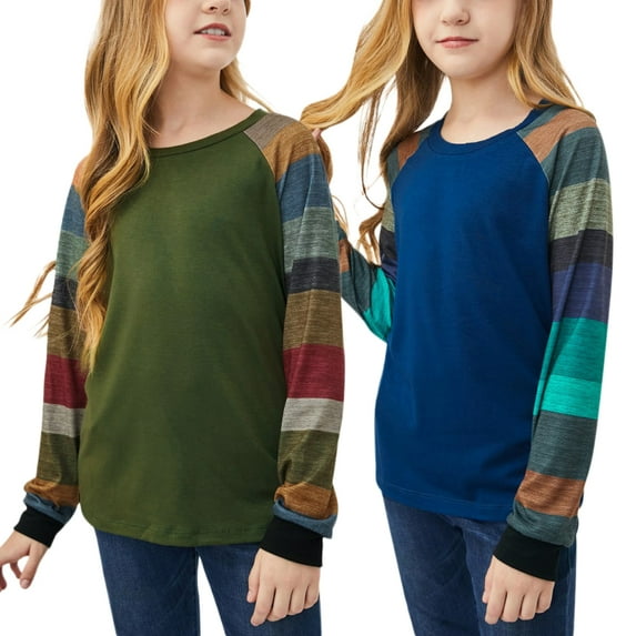 URMAGIC Little Kid Big Girls Long Sleeve Block Color Stripe Tunic Tops T-shirts