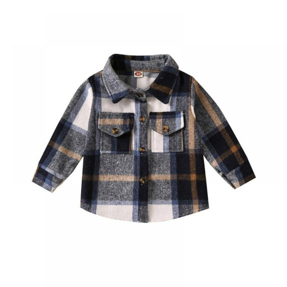 URMAGIC Little Kids Toddler Baby Boy Girl Shirt Jacket Plaid Long Sleeve Button Down Fall Flannel Shacket Coat Tops 6 Months- 5 Years