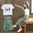 thumbnail image 1 of URMAGIC Little Toddler Girl Summer Short Sleeve Outfit Leaf Pattern T-Shirt Floral Pants 2PCS Summer Clothes 11-12 Years, 1 of 8